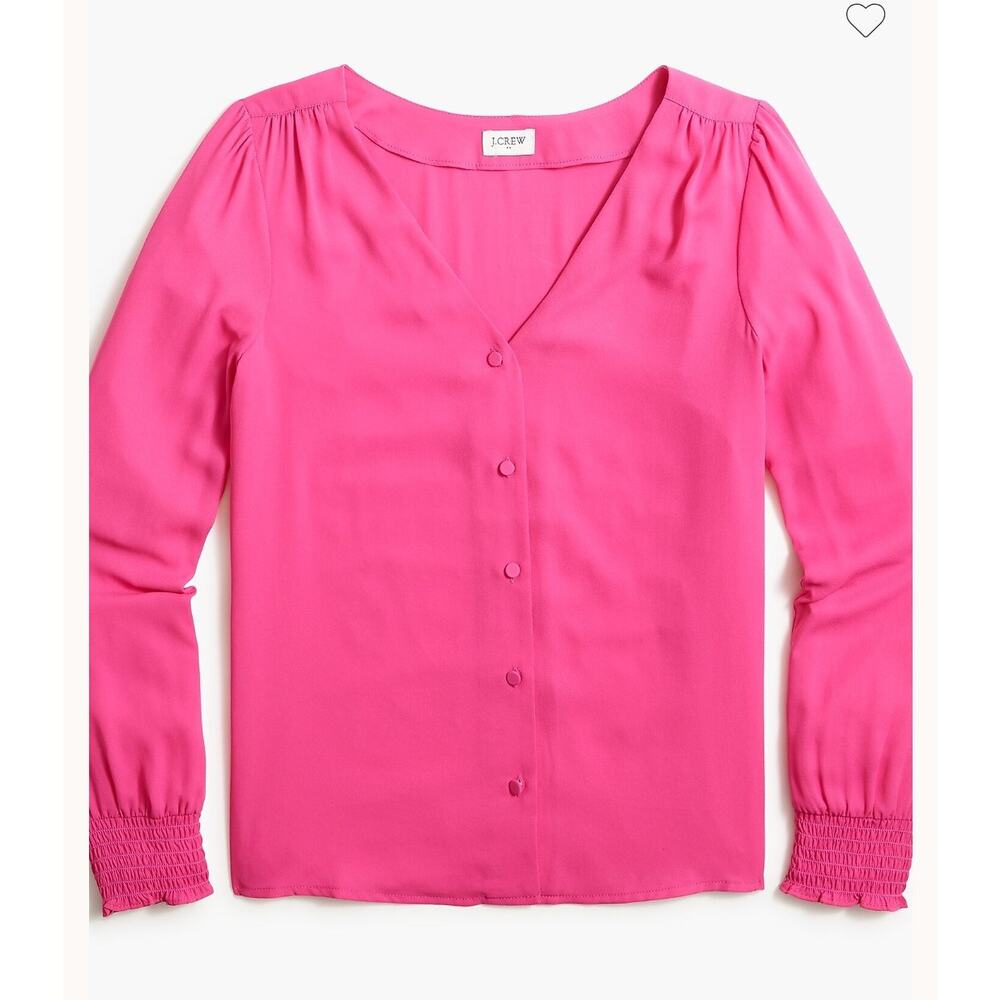 J.Crew Button Front Blouse Size 2 Pink Preppy Barbiecore Long Sleeve Shirt